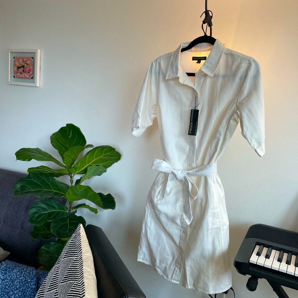 Banana Republic White Shirt Dress with Tie Waist